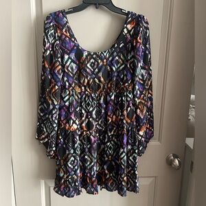 Socialite Print Peasant Dress with Color Accents